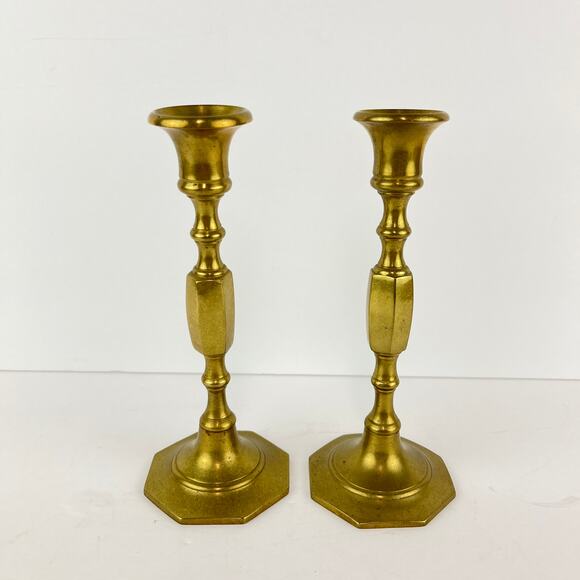 Vintage Pair of 7.5" Solid Brass Candle Stick Holders - Picture 1 of 7